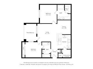2 Bedroom Floor Plan at Alexander at Stonecrest Apartments, Georgia, 30058