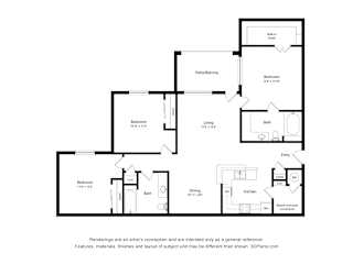 3 Bedroom 2 Bath Floor Plan at Alexander at Stonecrest Apartments, Lithonia, Georgia