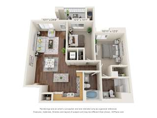 2 Bedroom Floor Plan at Aviara Flats, Arizona, 85035