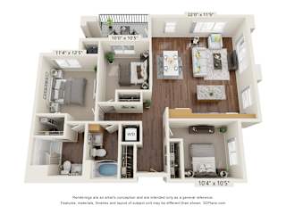 3BD Floor Plan at Aviara Flats, Phoenix, AZ 85035