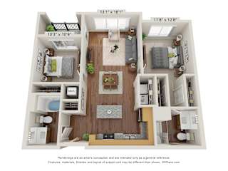 2A Floor Plan at Briar Park 55+ Apartments, Atlanta