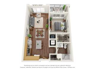 A2 Floor Plan at Casa Azure 55+ Apartments, Arizona, 85035