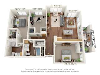 C1 Floor Plan at Casa Azure 55+ Apartments, Phoenix