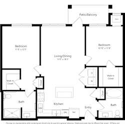 Floor Plan Two Bedroom E (Wheelchair Accessible) - 60%