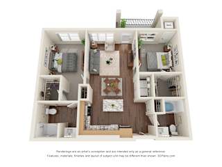 Floor Plan Two Bedroom E (Wheelchair Accessible) - 60%