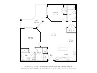 B2 Floor Plan Blueprint at Haven at Congaree Pointe 55+ Apartments, Columbia, SC 29209