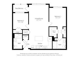 B1 Wheelchair Accessible Floor Plan Blueprint at Heron Ridge 62+ Apartments, Kissimmee, FL