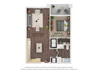 A1_Type A Floor Plan at Juniper Square 55+ Apartments, Glendale, 85301