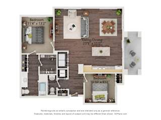 B3_Type A Colored Floor Plan at Juniper Square 55+ Apartments, Glendale, 85301