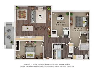 C2_Colored Floor Plan at Juniper Square 55+ Apartments, Arizona, 85301