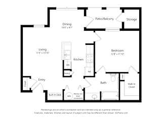 1 Bedroom 2D Floor Plan Image at The Cesera 55+ Apartments, Texas, 75040