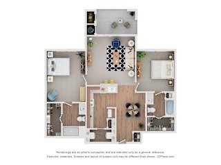2 Bed 2 Bath Floor Plan at Belle at Bay Colony 55+ Apartments, Texas, 77539