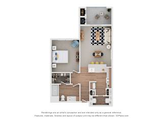 1 Bed 1 Bath Floor Plan at Belle at Bay Colony 55+ Apartments, Texas