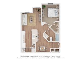 1Bed 1Bath Floor Plan at Orchard Grove Apartments, Vero Beach, 32967