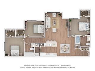 3Bed 2Bath Floor Plan at Orchard Grove Apartments, Vero Beach