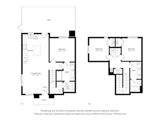 3 Bedroom 2 Bath Floor Plan at Saddleback Village at Stonegate Townhomes, Maricopa, Arizona