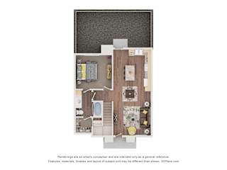 1 Bedroom 1 Bath Floor Plan at Saddleback Village at Stonegate Townhomes, Arizona, 85138