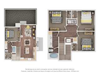 Three Bedroom Floor Plan at Stonegate Townhomes, Maricopa, AZ, 85138