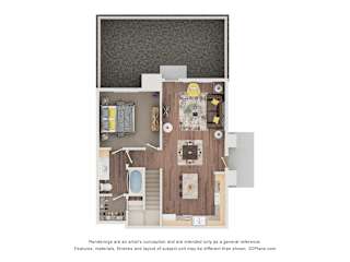 One Bedroom Floor Plan at Saddleback Village at Stonegate Townhomes, Maricopa, Arizona