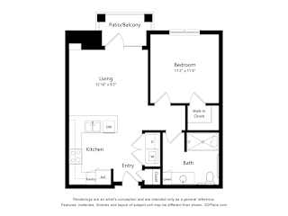A black and white floor plan of a small apartment.