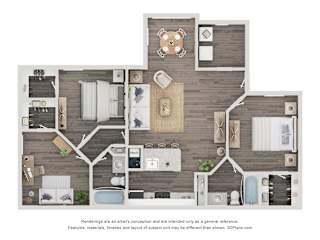 2 Bed 2 Bath Floor Plan at The Lucille Apartments, Stuart Florida