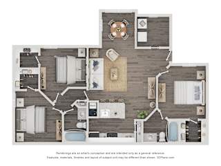 3 Bedroom Floor Plan at The Lucille Apartments, Stuart, 34996