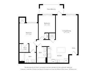 A black and white drawing of a house layout.