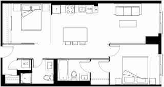 A black and white floor plan of a house with labeled rooms.