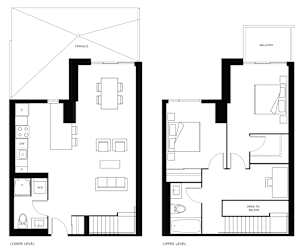 A black and white image of a floor plan for a house with a terrace and balcony.