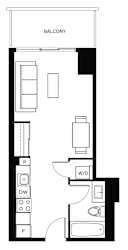 A black and white image of a floor plan for a balcony.