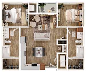 a 1 bedroom apartment with a bathroom and a living room