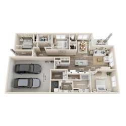 a 3d floor plan of a house with roommates