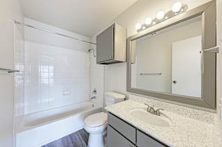 A white toilet sits next to a sink in a bathroom.