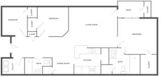 A black and white floor plan of a house with labeled rooms.