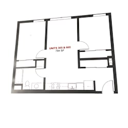 A black and white image of a floor plan for units 305 and 605.