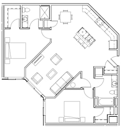 A black and white image of a house floor plan.