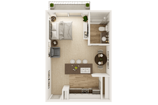 A small room with a bed, desk, and chair.