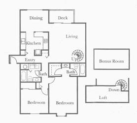A floor plan of a house with a bonus room and a loft.