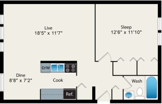 1 Bedroom Floor plan 1 Bedroom Floor plan Option 1 at Reside at 2727 Apartments, 60614, Chicago