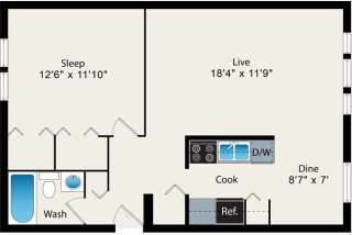 1 Bedroom Floor plan 1 Bedroom Floor plan Option 2 at Reside at 2727 Apartments, 2727 N Pine Grove Ave, 60614