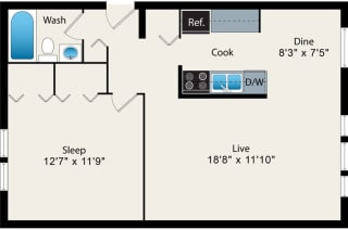 1 Bedroom Floor plan 1 Bedroom Floor plan Option 3 at Reside at 2727 Apartments, 60614, Chicago