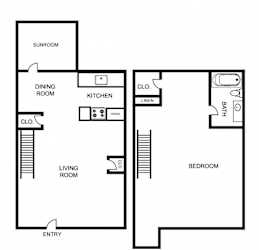 Floor Plan A4 - Deluxe 1BR + Office Townhome