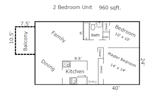 a floor plan of the 2 bedroom unit