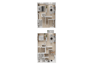 Two floor plans of a house with a kitchen, living room, and bedrooms.
