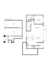A floor plan of a house with two story damage and a garage.
