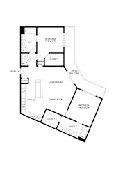 A black and white image of a floor plan for a home.