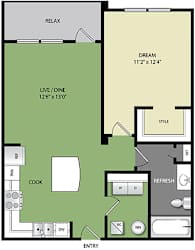 A floor plan of a house with a living room, dining room, kitchen, and bathrooms.