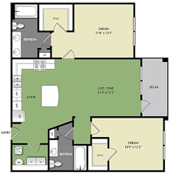 A floor plan of a house with labeled rooms such as "DREAM", "REFRESH", "LIVE/DINE", and "RELAX".