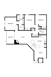 A black and white image of a house floor plan.