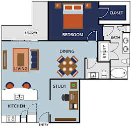 A simple diagram of a house layout with labeled rooms.